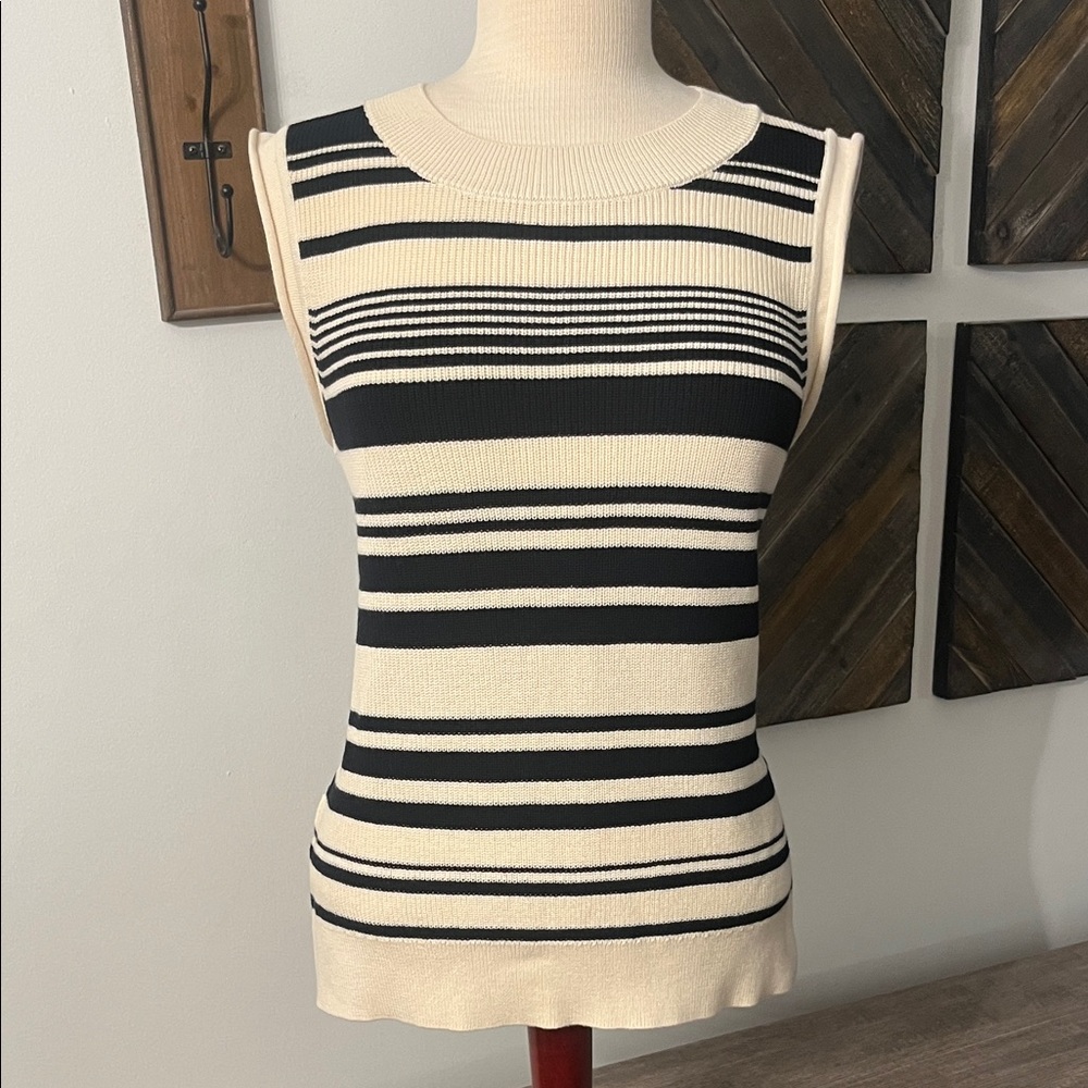 CHARLIE B Black and Cream Striped Tank Top